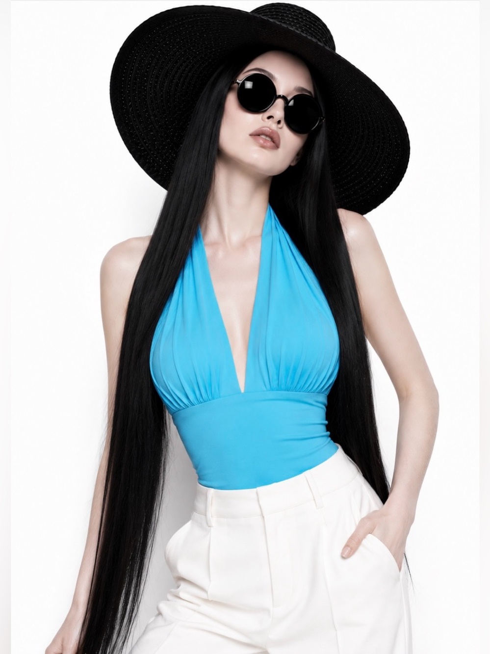 Vintage Halter Crop Top in Light Blue